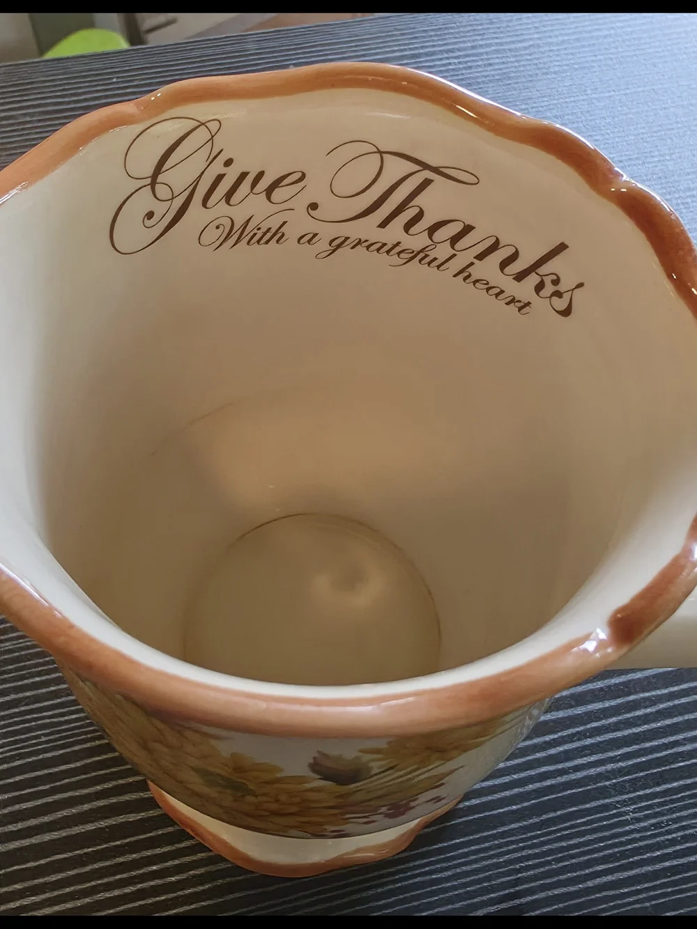 Yellow Floral Ceramic Mug with Orange Trim CRACKER BARREL